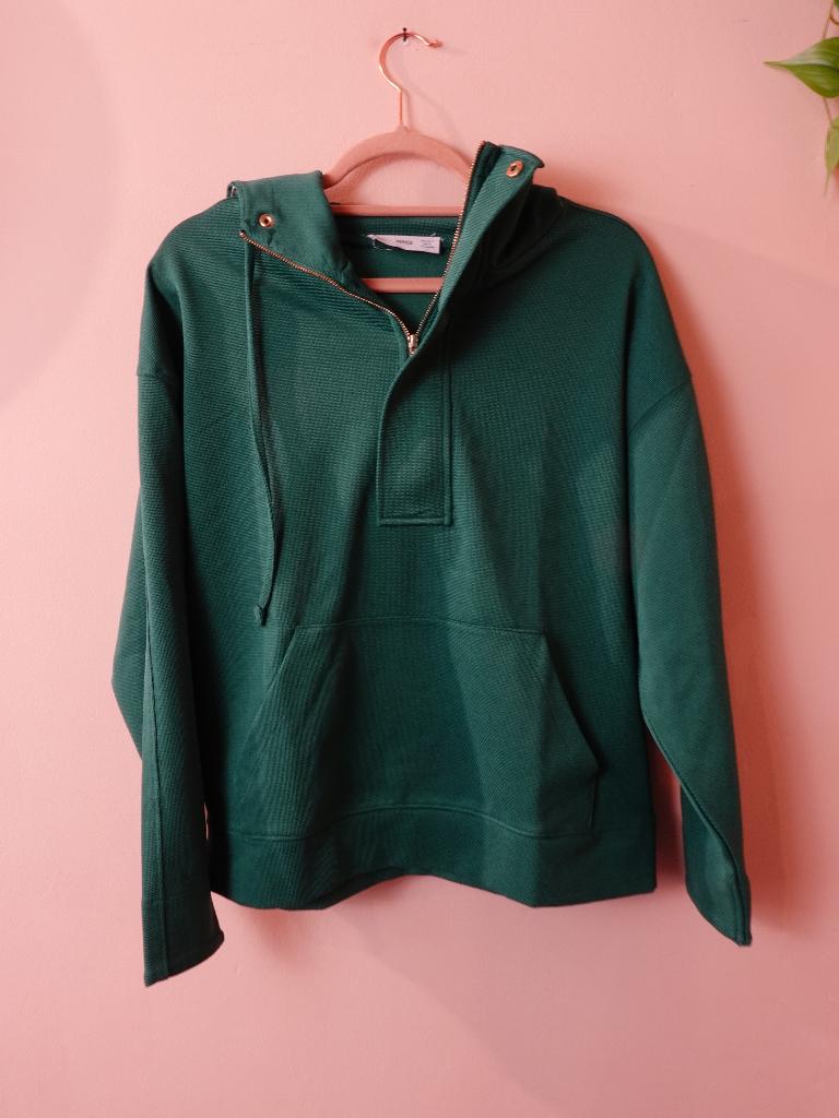 Mango Hoodie Met Ritsdetail Groen XL, Kleding | Dames, Mango, Maat 46/48 (XL) of groter, Ophalen of Verzenden, Zo goed als nieuw
