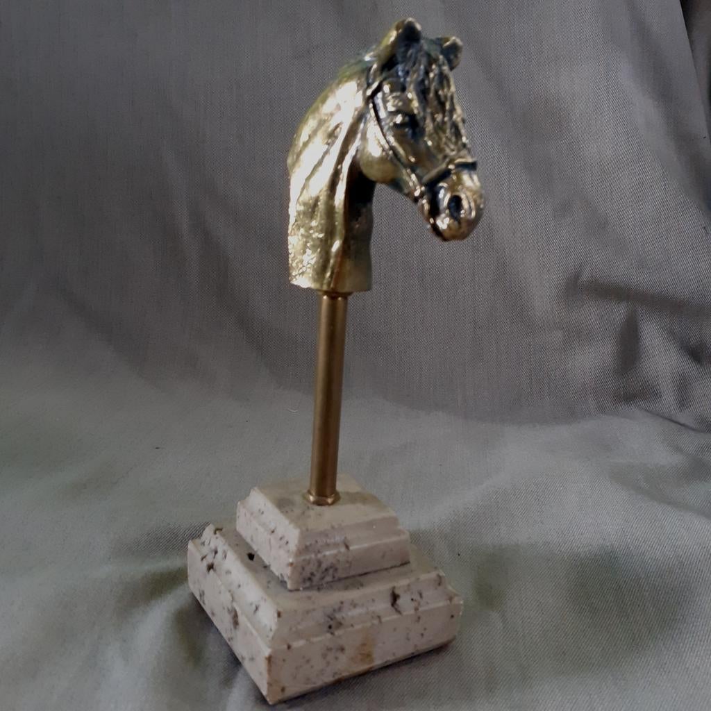 Messing buste van Paard op marmer voet, Antiek en Kunst, Ophalen of Verzenden