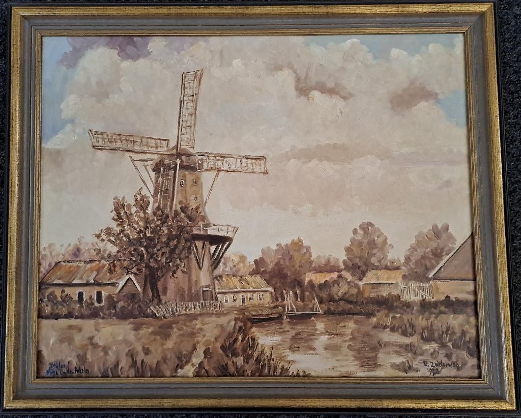Schilderij door Rombertus Zuiderweg - molen te Oude - Pekela, Antiek en Kunst, Ophalen of Verzenden