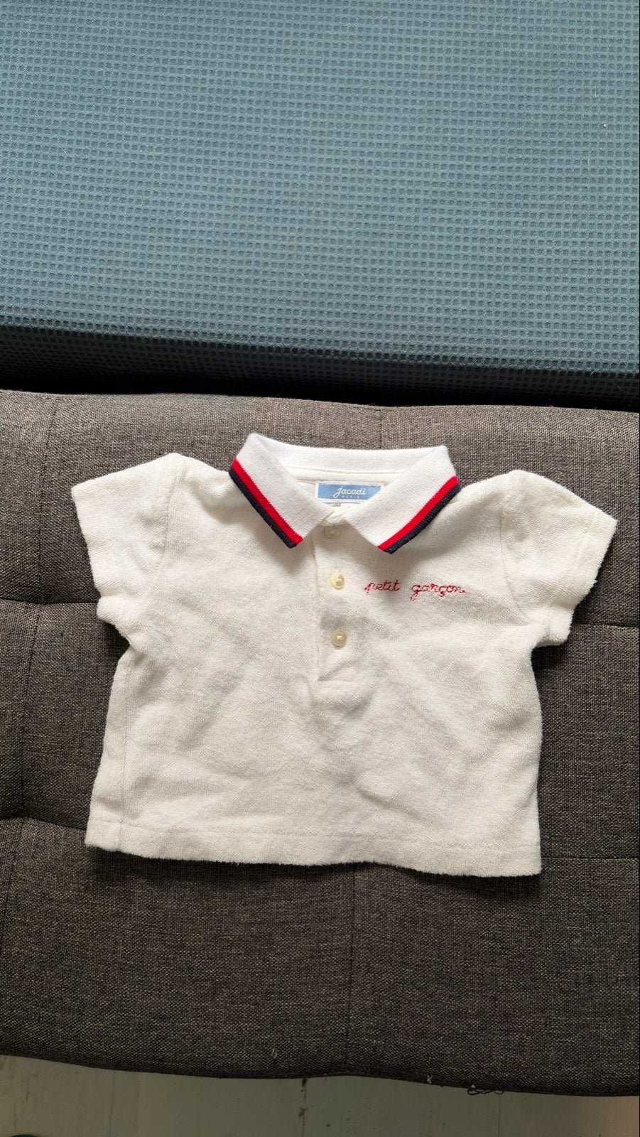 Jacadi Paris badstof polo 'petit garçon' maat 56 als nieuw, Ophalen of Verzenden, Zo goed als nieuw, Jongetje, Shirtje of Longsleeve