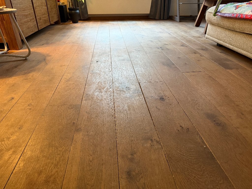 Eikenhouten vloerplanken + eikenhouten plinten, Ophalen, Gebruikt, 25 tot 50 mm, Eiken