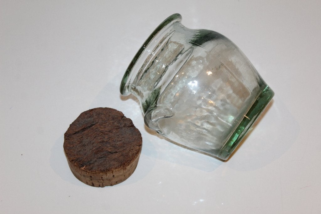 Vintage voorraadpot met kurk, dik geperst glas, groen, Ophalen of Verzenden