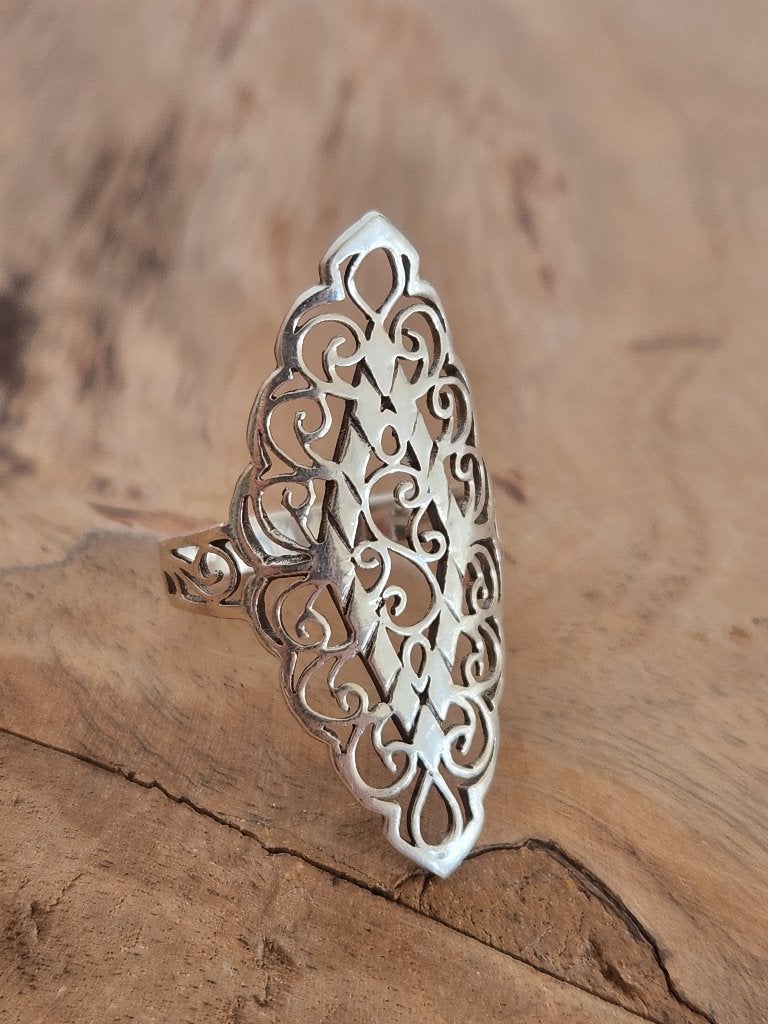 Zilveren langwerpige ring - 925, Ophalen of Verzenden, Dame, Zilver, Zilver