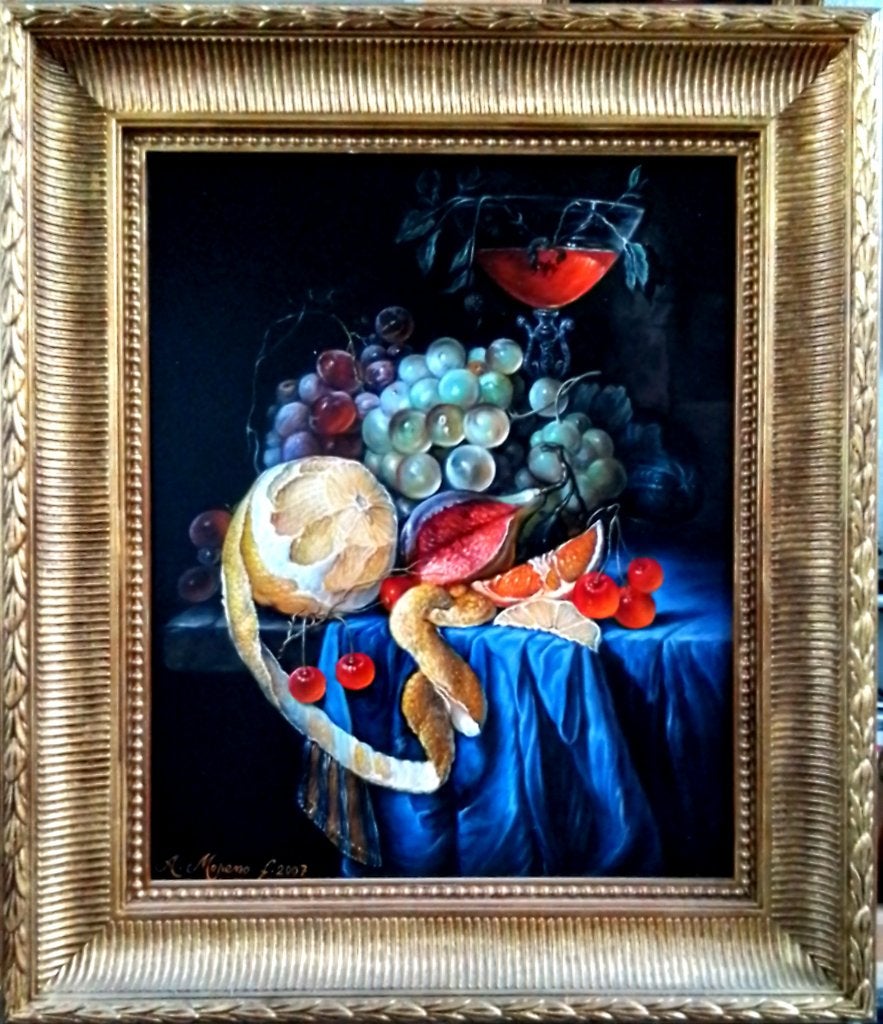 Stilleven met fruit  en een wijnglas, naar Cornelis de Heem, Antiek en Kunst, Kunst | Schilderijen | Klassiek, Paneel, Ingelijst