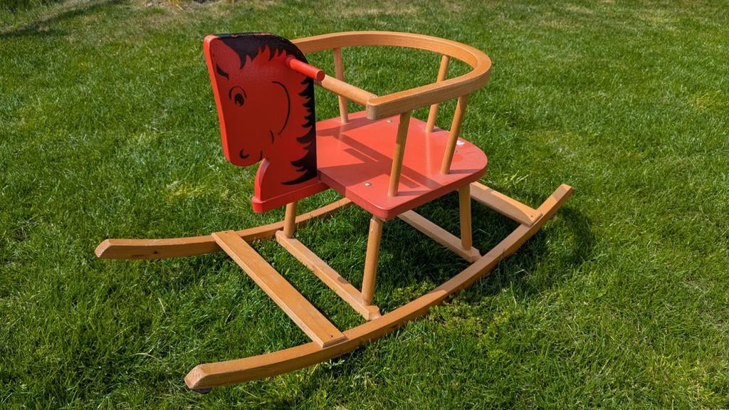 Vintage Houten Hobbelpaard Stoel - Rood, Ophalen, Gebruikt, Rij- of Hobbelspeelgoed