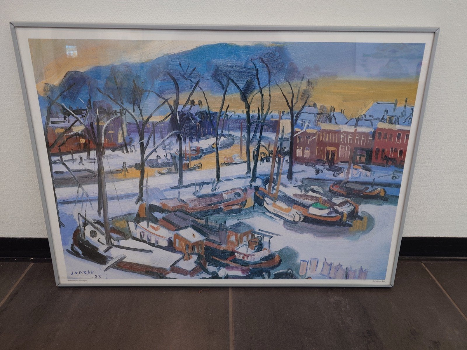 Ingelijste reproductie 'Westerhaven' - Jan van der Zee, Ophalen, Papier/karton, Print, Achter glas