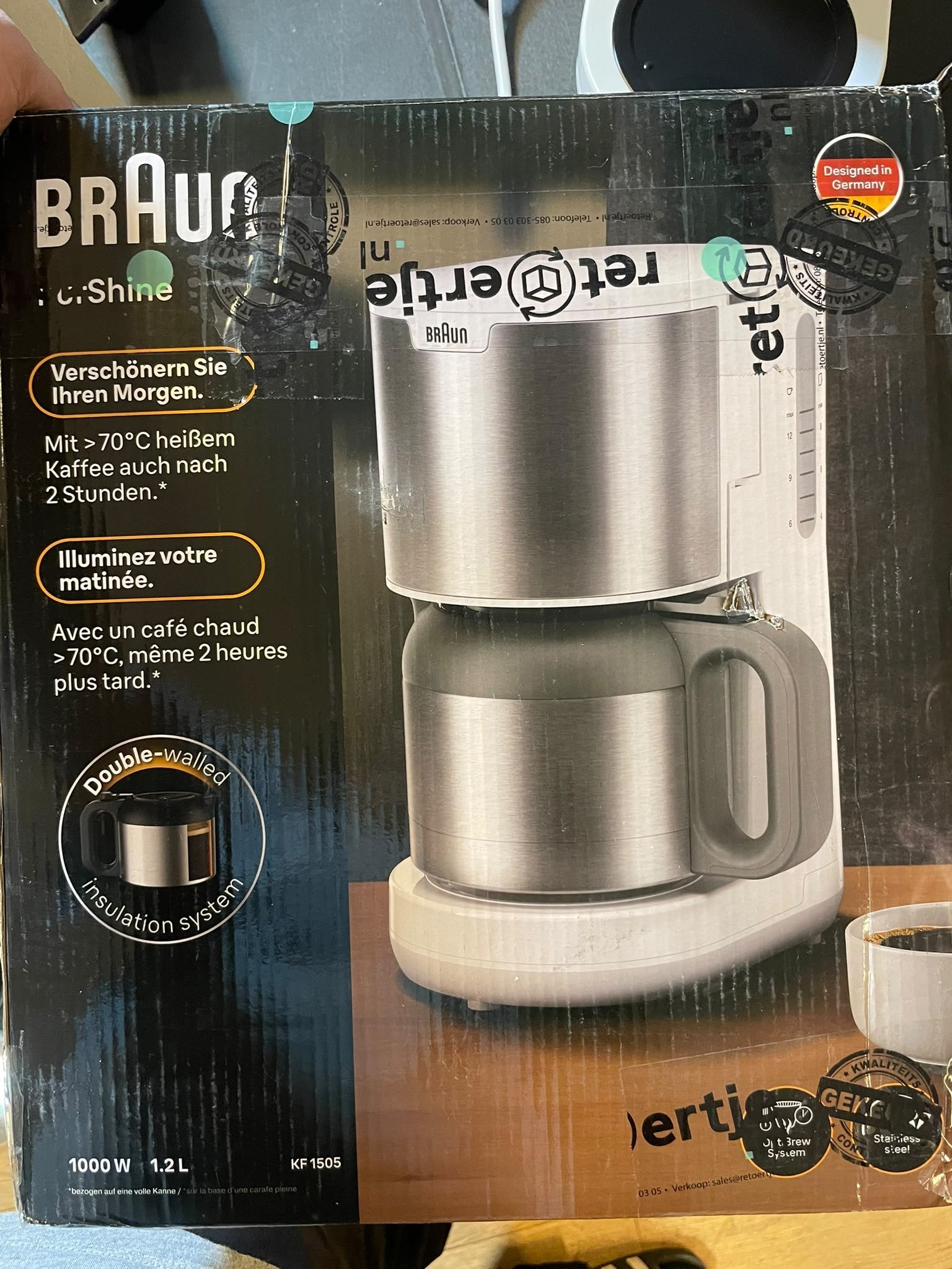 Braun PurShine KF 1505 Filter Koffiezetapparaat met Thermosk, Ophalen of Verzenden, Nieuw, Grijs