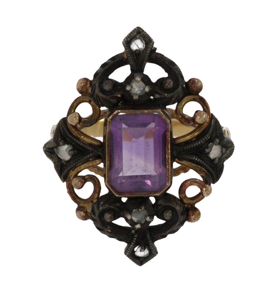 Diamanten amethist 14k gouden antieke ring dame fraai, Sieraden, Tassen en Uiterlijk, Antieke sieraden, Ophalen of Verzenden, Goud