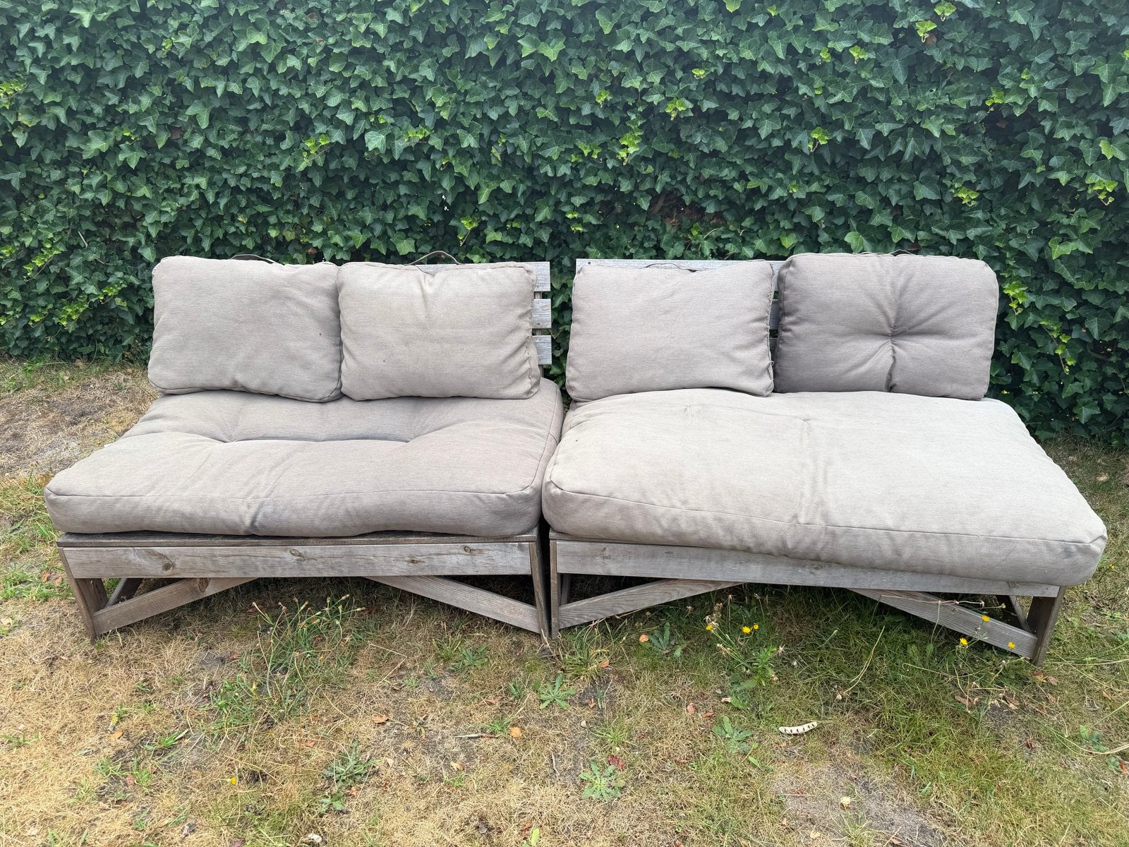Gratis af te halen: Pallet loungeset van de Action, Tuin en Terras, Tuinsets en Loungesets, Gebruikt, Loungeset, Bank, Hout