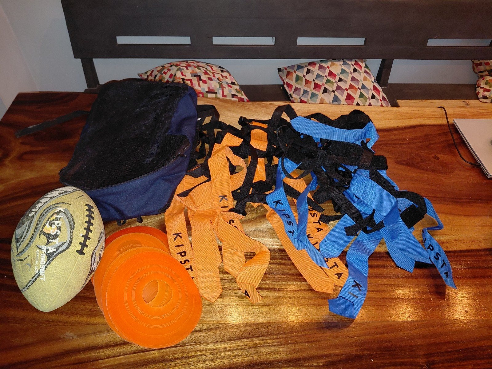 Rugby Tag Set tas: Bal, Lintjes (blauw/oranje), Pionnen, Ophalen, Gebruikt, Overige typen