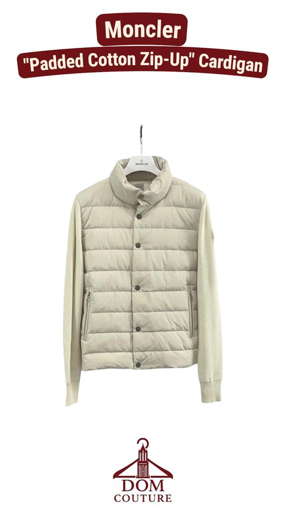 Moncler "Padded Cotton Zip-Up" Cardigan Beige, Ophalen of Verzenden
