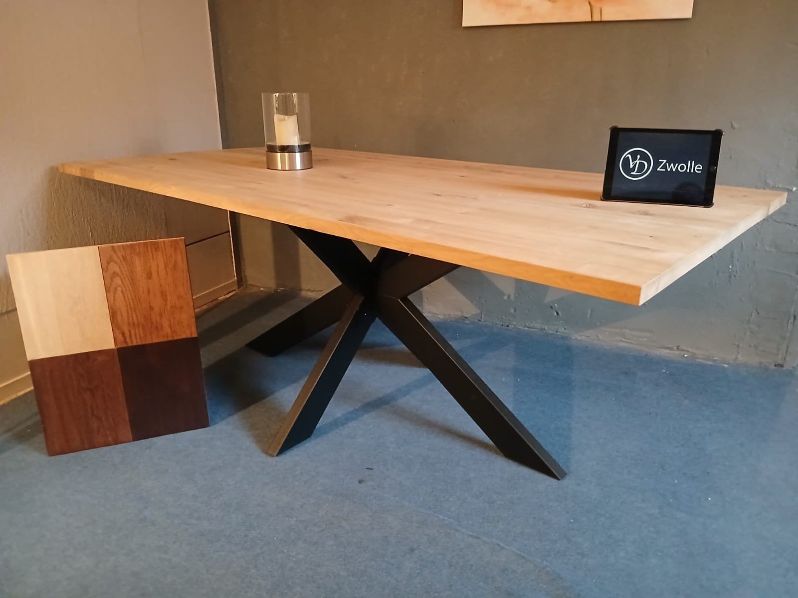 MAATWERK massief eiken tafels met industriële matrixpoot, Eikenhout, Industrieel, Rechthoekig, Nieuw
