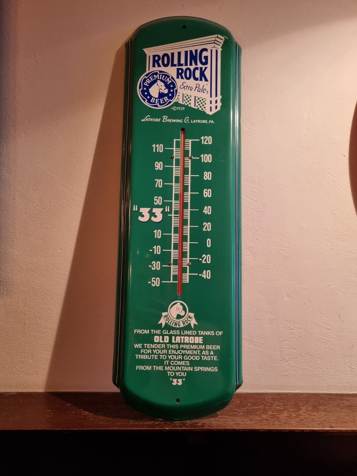 Rolling Rock decoratie, Verzamelen, Ophalen of Verzenden, Gebruikt, Reclamebord