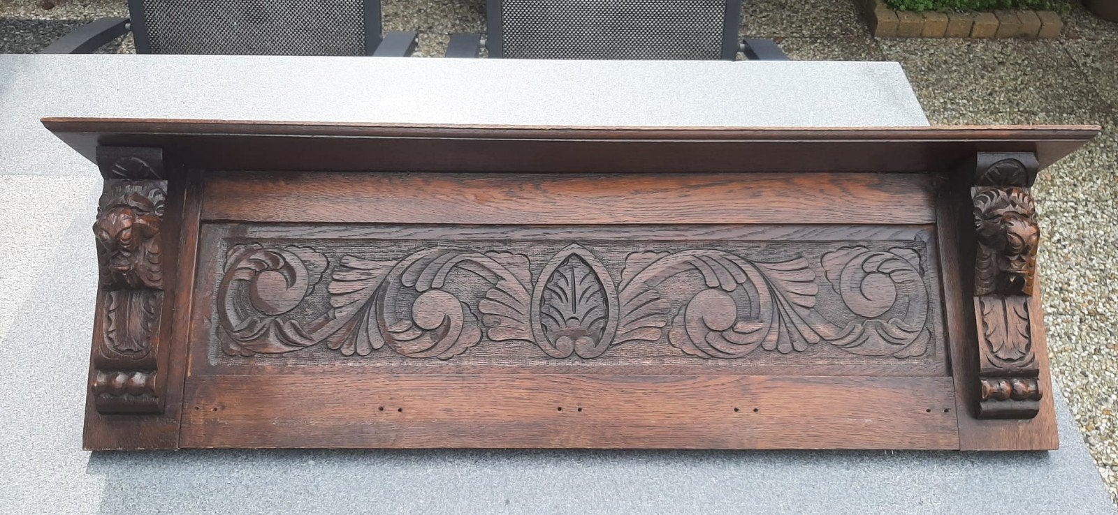 Antieke houten kapstok / bordenrek met houtsnijwerk, Gebruikt, Minder dan 100 cm, Hout, Ophalen