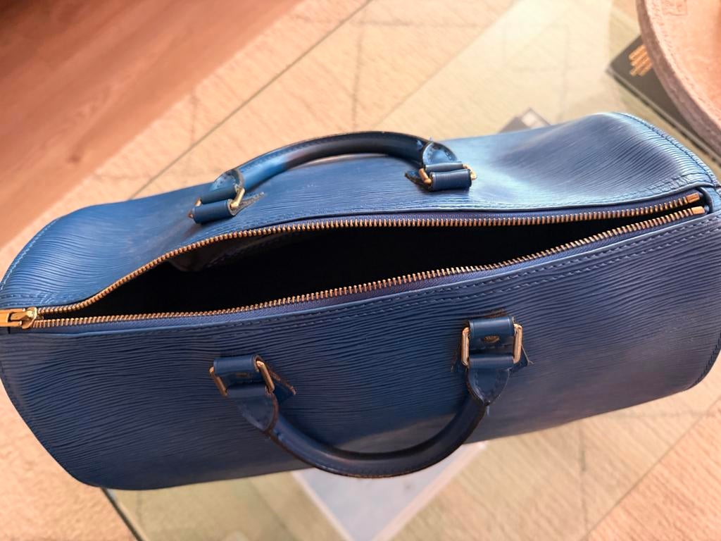 Vintage Louis Vuitton Epi Keepall / Duffle Bag - Blauw, Ophalen, 40 tot 60 cm, Gebruikt, 20 tot 30 cm