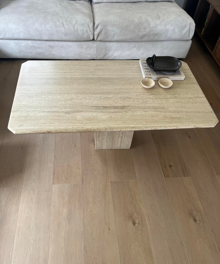Stijlvolle salontafel van Travertin, Huis en Inrichting, Tafels | Salontafels, Ophalen, 100 tot 150 cm, 50 tot 100 cm, Zo goed als nieuw