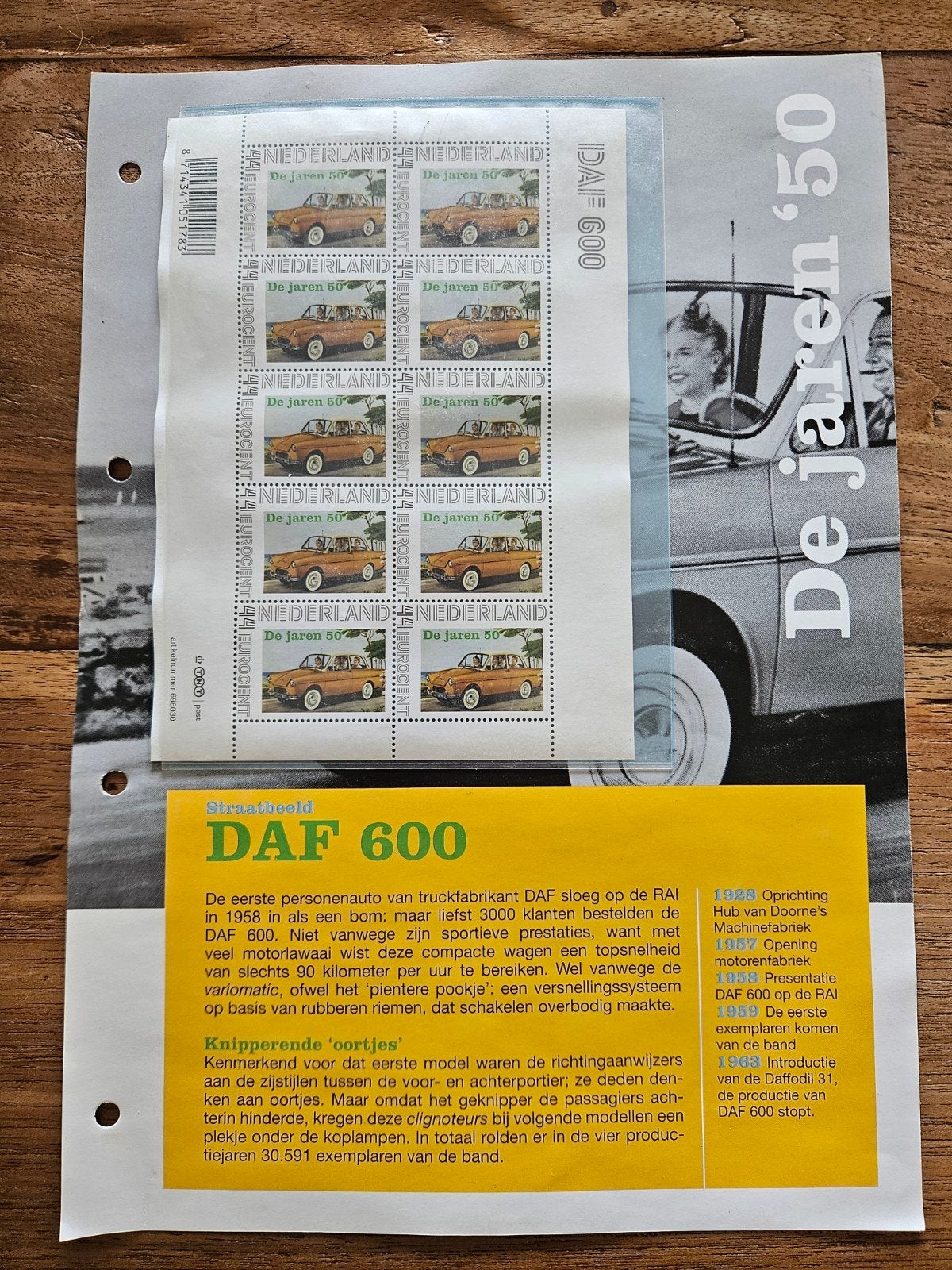 DAF 600 Postzegelvel - De jaren '50, Postzegels en Munten, Verzenden, Na 1940, Postfris