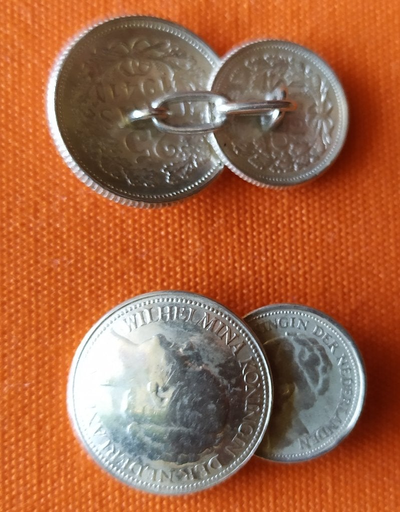 Manchetknopen van zilveren munten, Ophalen of Verzenden, Gebruikt, Zilver