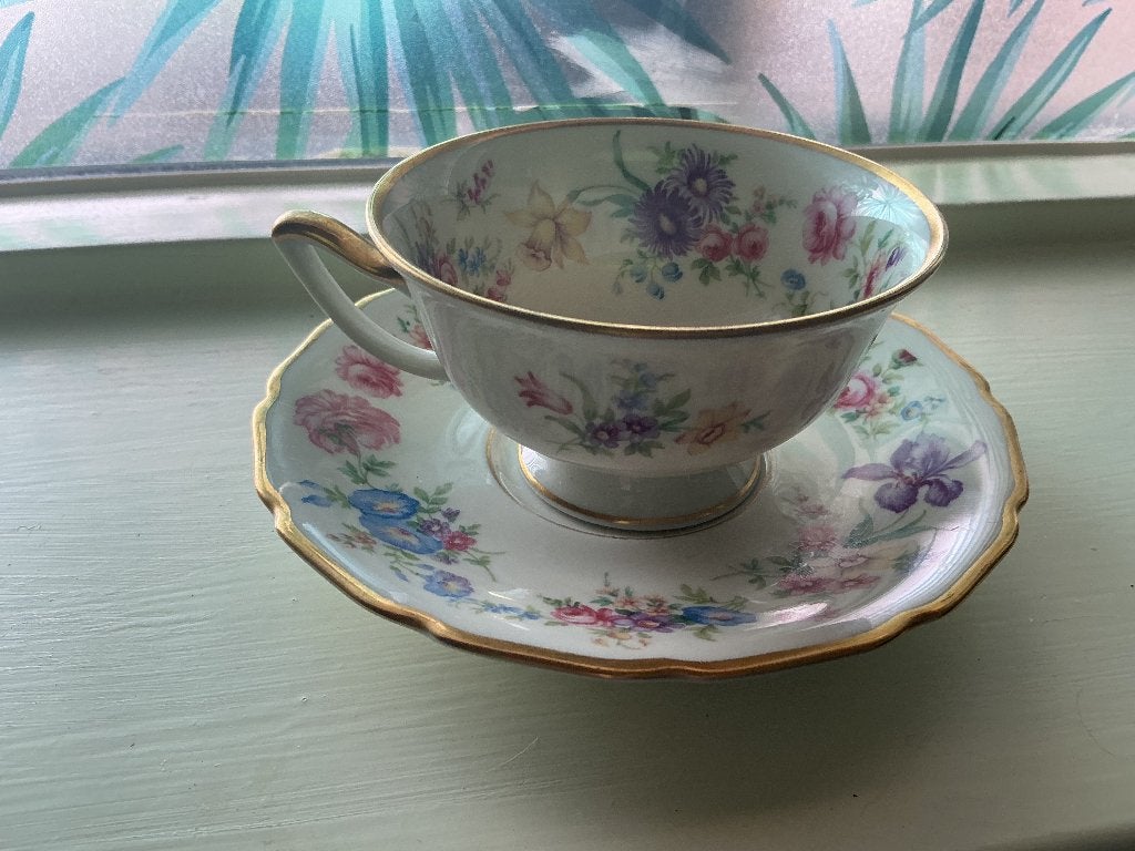 Vintage Thomas Germany kop en schotel – bloemendecor, Antiek en Kunst, Ophalen of Verzenden