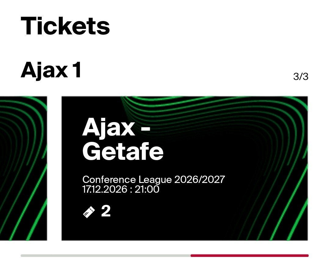 Ajax-Getafe 2 kaarten in Vak 421, Tickets en Kaartjes, Losse kaart, Twee personen, December