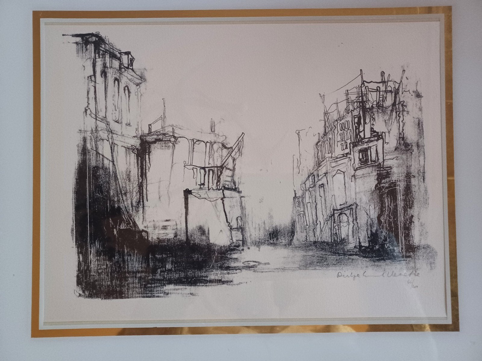 ❤️ Litho Dirkje Kuik van Venetië in lijst gesigneerd, Antiek en Kunst, Ophalen of Verzenden, Gesigneerd, Landschappen, Lithografie