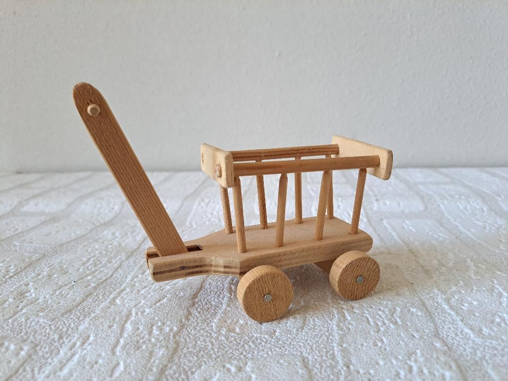 Houten poppen ladderwagen-bolderkar, 11x6x11cm, Ophalen of Verzenden, Gebruikt