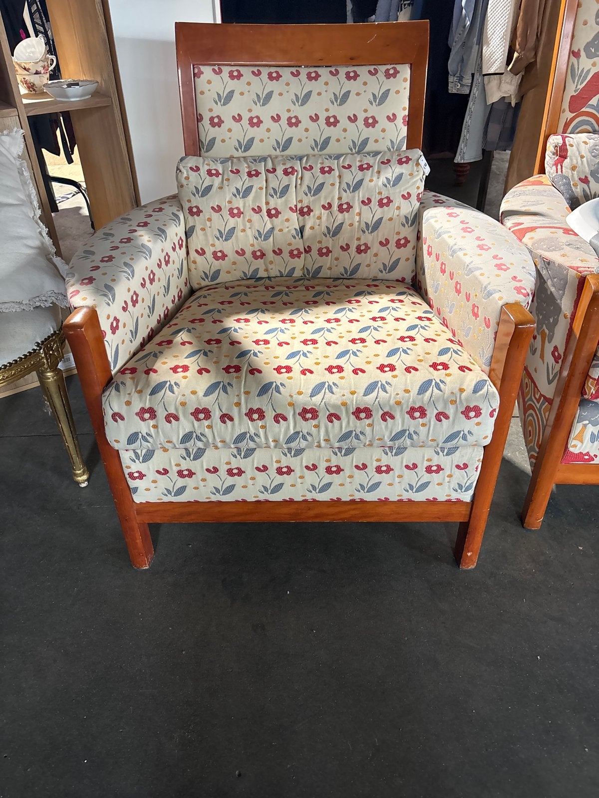 Vintage giorgetti fauteuil met bloemenprint, Ophalen, Gebruikt, 75 tot 100 cm, 50 tot 75 cm
