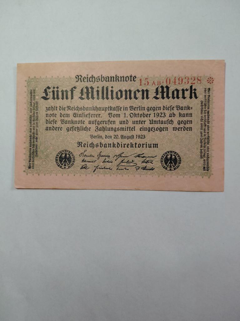 Duitse 5 miljoenen mark 1923, Ophalen of Verzenden, Duitsland
