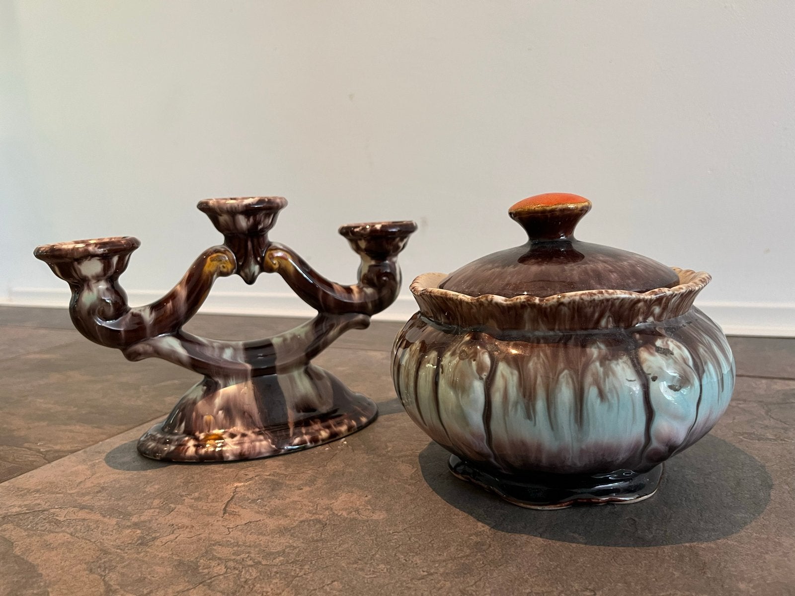 Mid-century tafelset: kandelaar en bonbonnière, Ophalen of Verzenden