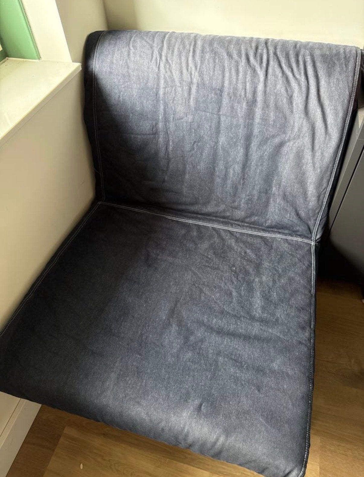 IKEA PS 1-persoons slaapbank spijkerstof, Huis en Inrichting, Slaapkamer | Slaapbanken, Ophalen, Gebruikt, Eenpersoons, Blauw