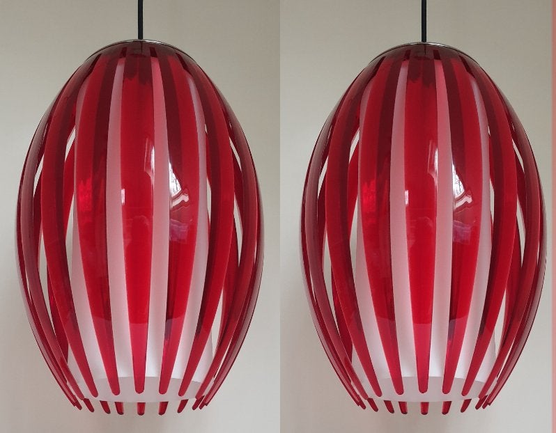 2x hanglamp Pulz tentacle rood Herstal Deens Design maat L, Modern design, Zo goed als nieuw, Glas, E27 (groot)