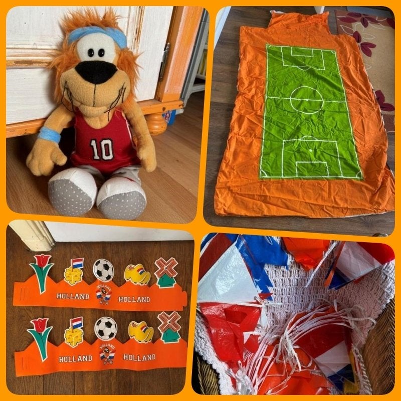 Oranje spullen, voetbal, (Loekie de leeuw, vlag, sjaal), Ophalen of Verzenden, Oranje of Koningsdag