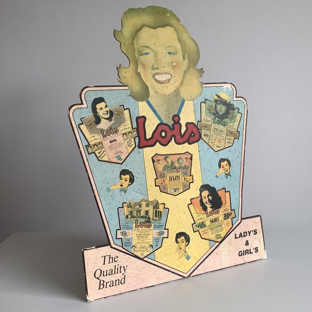 Leuk vintage Lois Jeans reclamebord uit karton, Ophalen of Verzenden, Gebruikt, Reclamebord