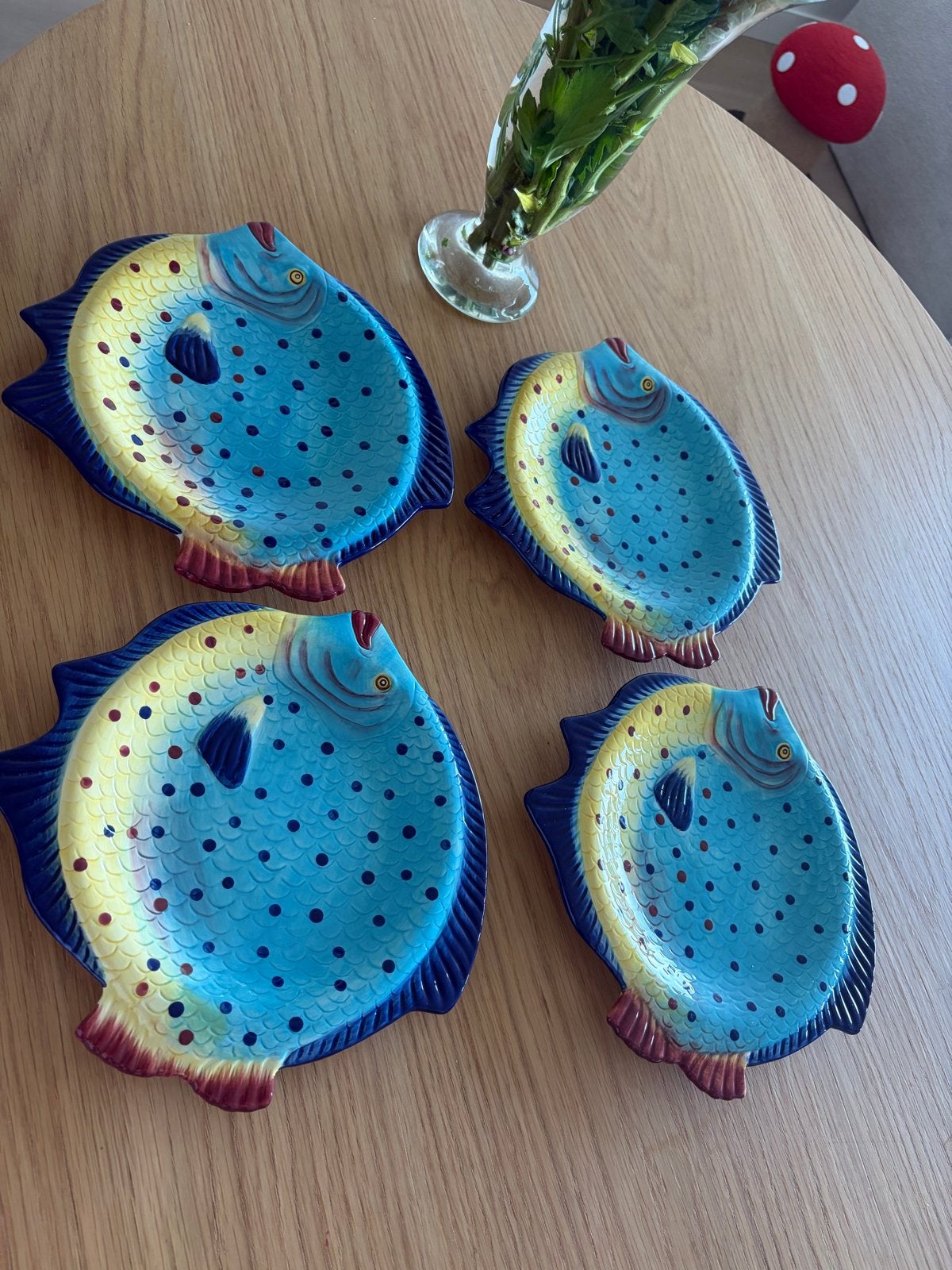 Set van 4 vintage visborden, Ophalen, Keramiek, Zo goed als nieuw, Bord(en)