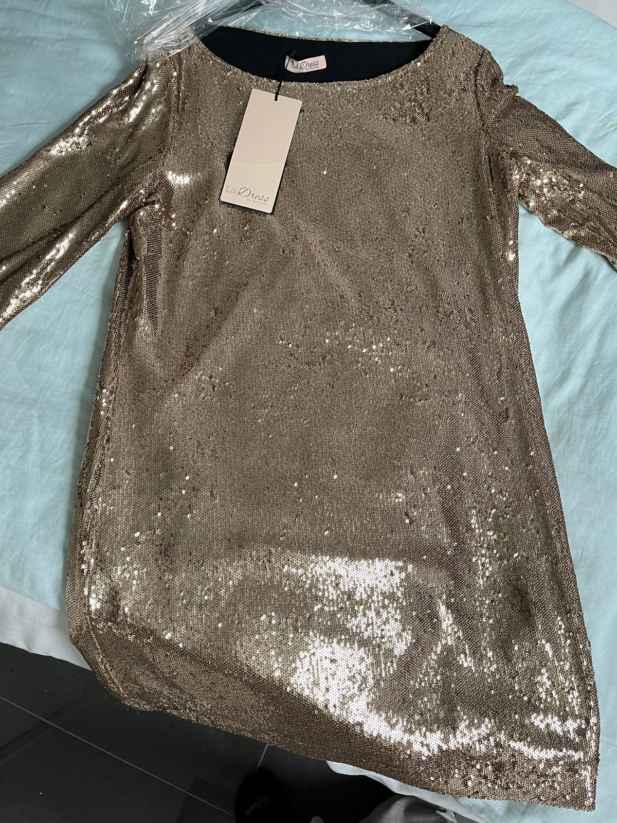 LaDress Evelyn paillettenjurk goud maat M, Maat 38/40 (M), Nieuw, Ophalen of Verzenden, Boven de knie