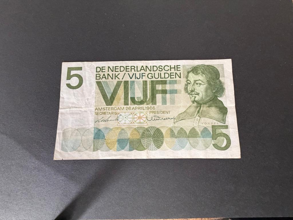 5 gulden fraai bankbiljet Vondel 1966, Postzegels en Munten, Bankbiljetten | Nederland, Ophalen of Verzenden, 5 gulden