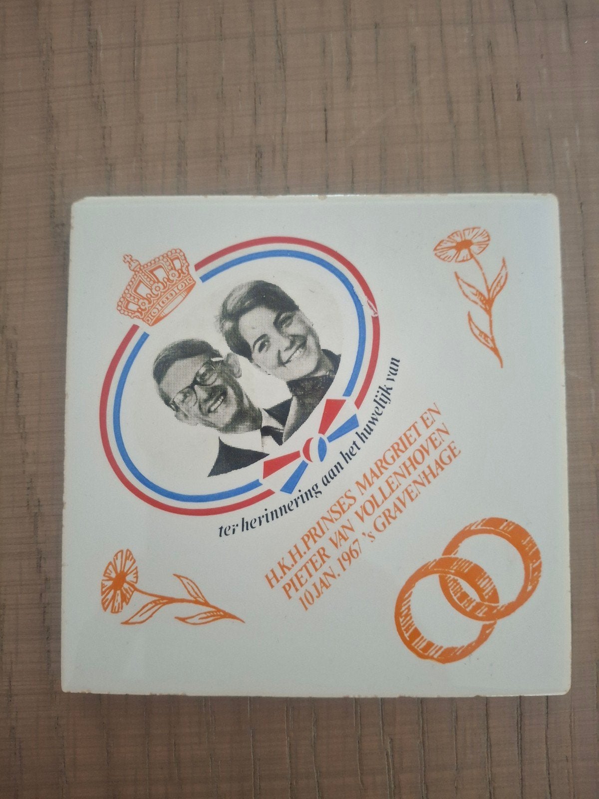 Tegeltje Huwelijk Prinses Margriet en Pieter van Vollenhoven, Ophalen of Verzenden