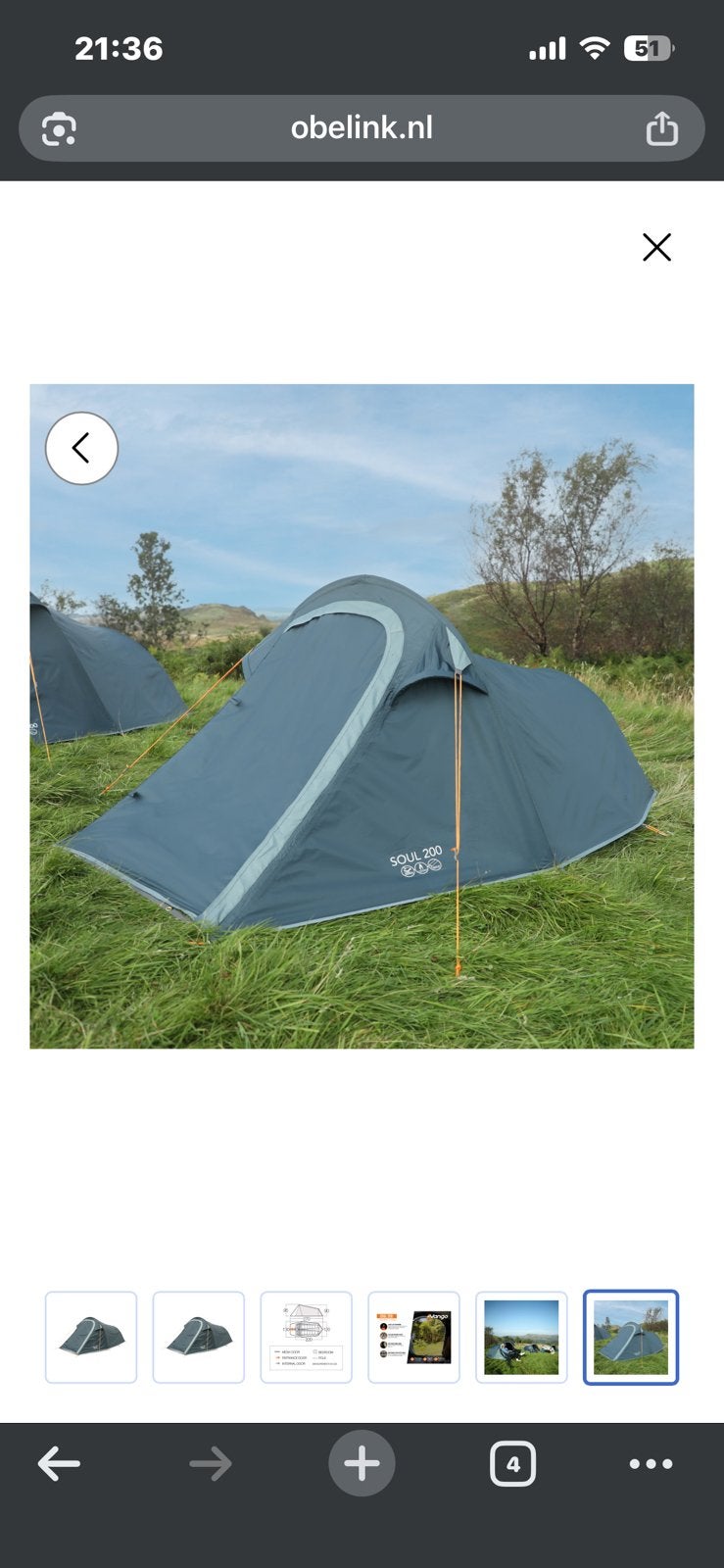 Tent vango soul 200, Caravans en Kamperen, Tenten, Ophalen, Zo goed als nieuw, Tot en met 2
