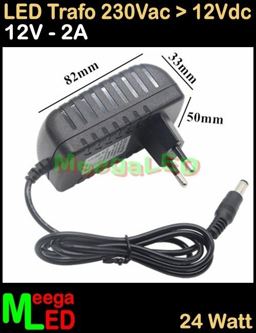 LED Trafo Voeding Adapter Driver - 230V > 12V - 2A = 24W - S, Overige merken, Kunststof, Zwart, Nieuw