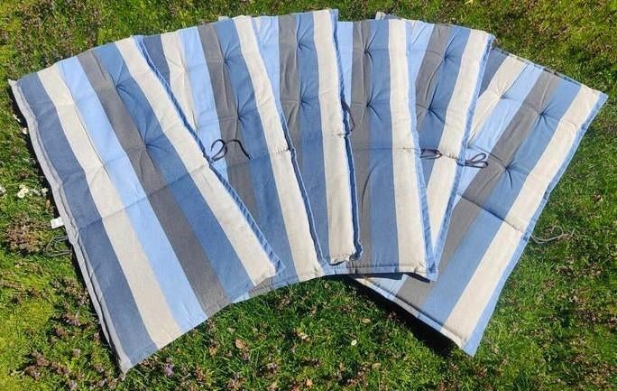 6 tuinkussens / kussens tuinstoelen (blauw,grijs,creme), Ophalen of Verzenden, Gebruikt