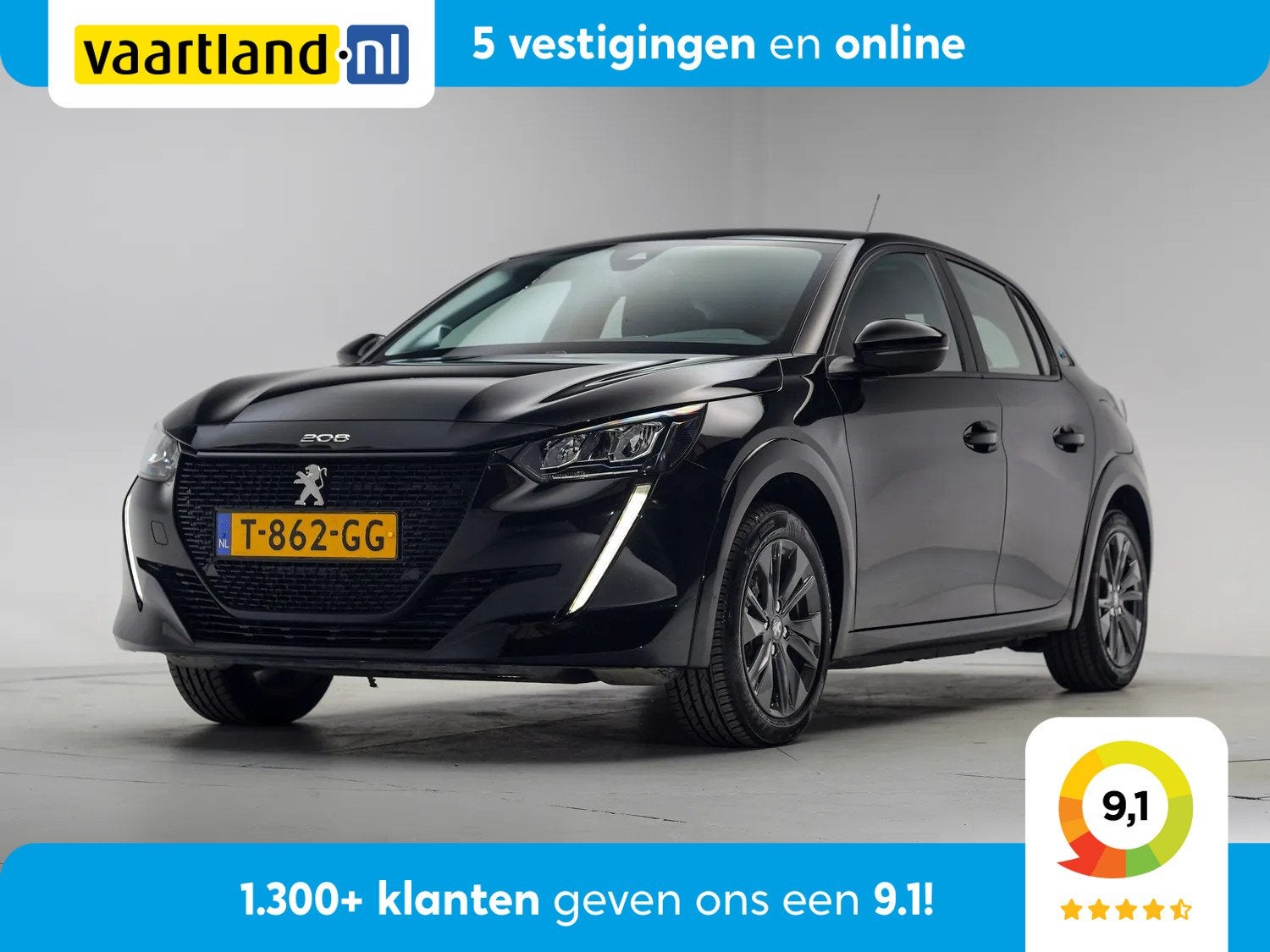 Peugeot e-208 20EV Active Pack 50kWh 3-fase [ LED Navi Apple, Auto's, Peugeot, Gebruikt, Parkeersensor, Zwart, Origineel Nederlands