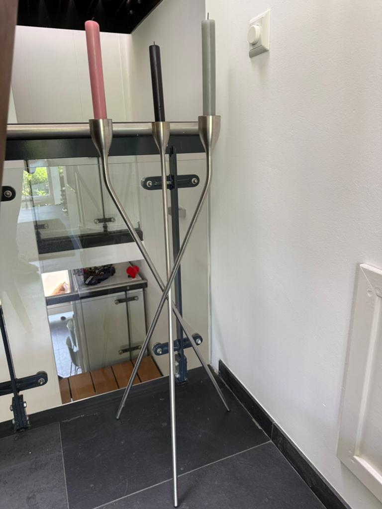Zack hoge kaarsenkandelaar driepoot RVS, Huis en Inrichting, Woonaccessoires | Kandelaars en Kaarsen, Ophalen, Gebruikt, Overige materialen