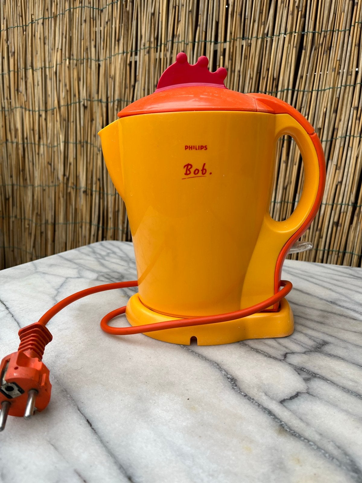 Philips Bob vintage waterkoker - Oranje/Geel - Nette staat, 1 tot 2 liter, Ophalen of Verzenden, Gebruikt, Draadloos