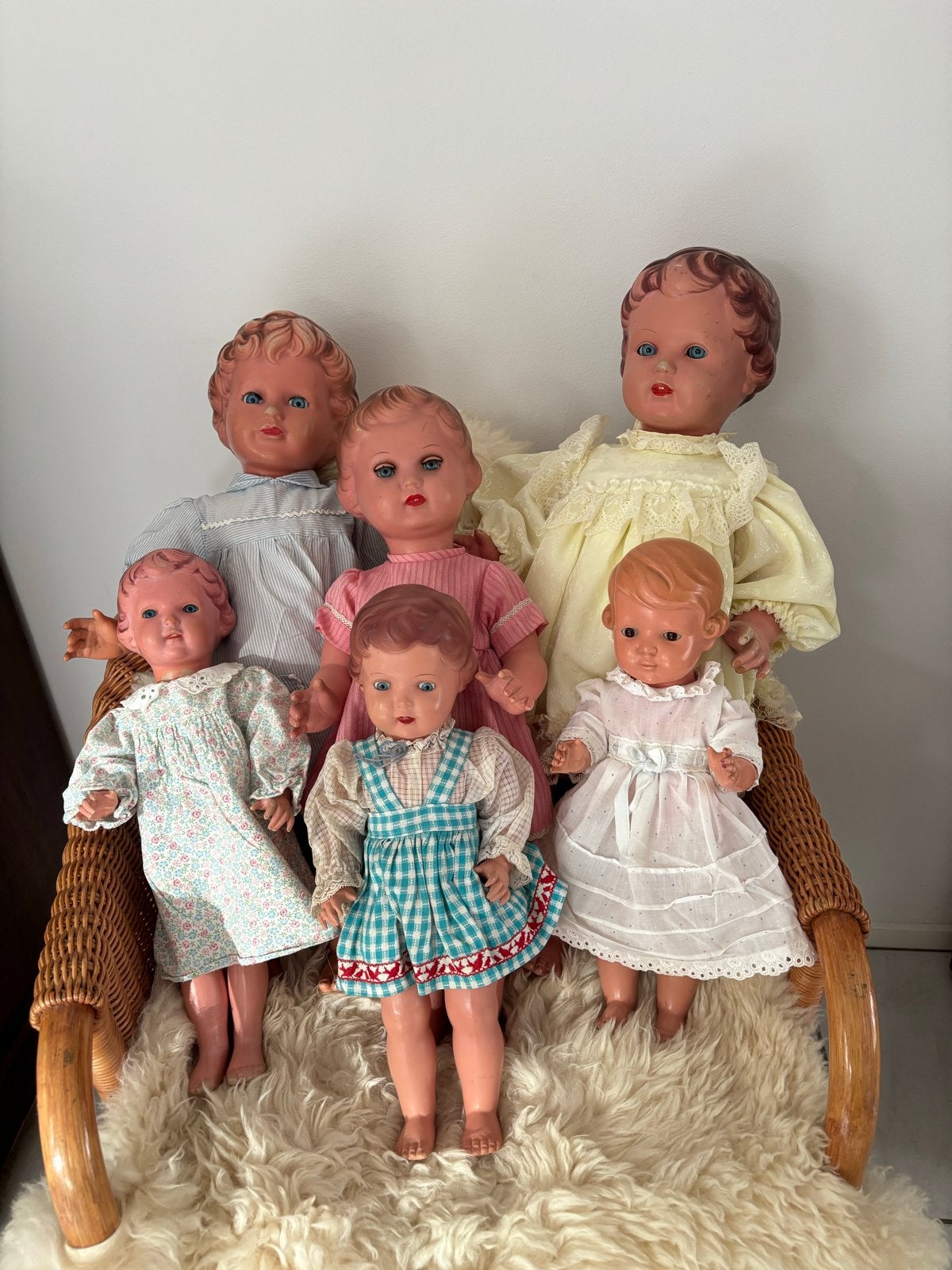 Zes vintage Schildpad poppen - diverse maten en kleding, Verzamelen, Ophalen of Verzenden, Gebruikt, Pop