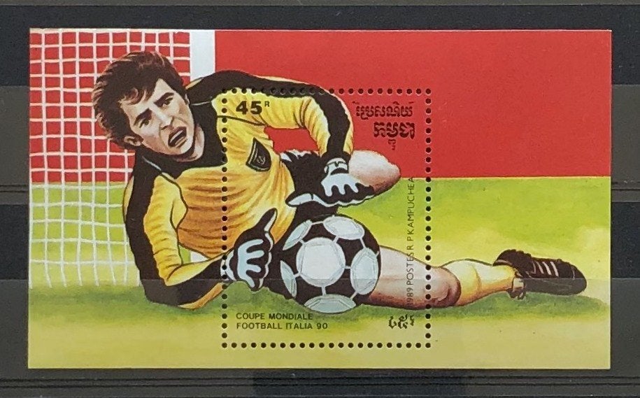 Cambodja Postfris 1989 WK Voetbal Italië 1990 Blok 162, Ophalen of Verzenden, Postfris, Sport