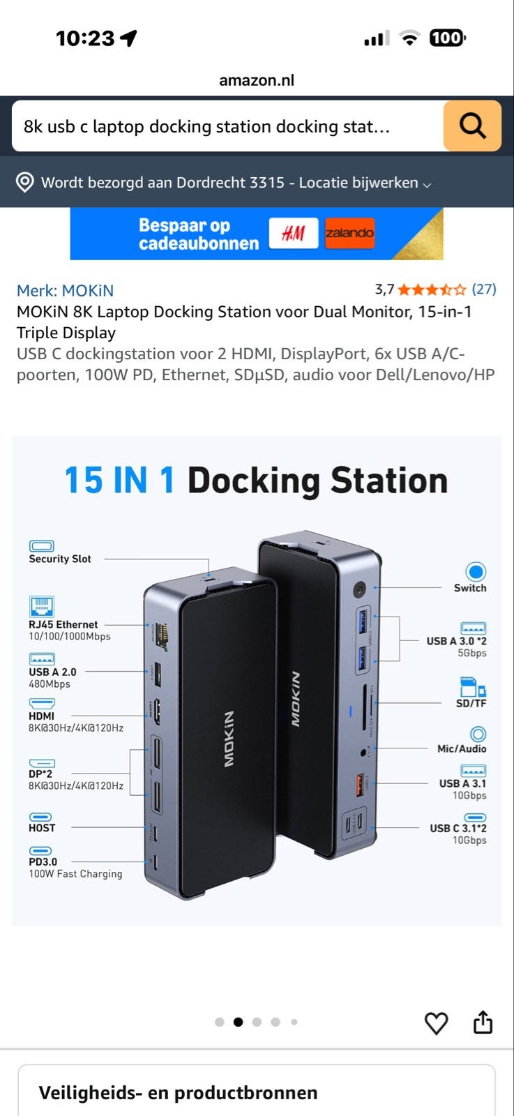 MOKiN MODK 1402 15-in-1 USB-C Docking Station, Computers en Software, Ophalen, Zo goed als nieuw, Docking station, Laptop