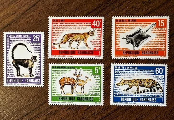 Gabon 1970 Dieren eekhoorn  aap serval- Ongebruikt, Ophalen of Verzenden, Overige landen