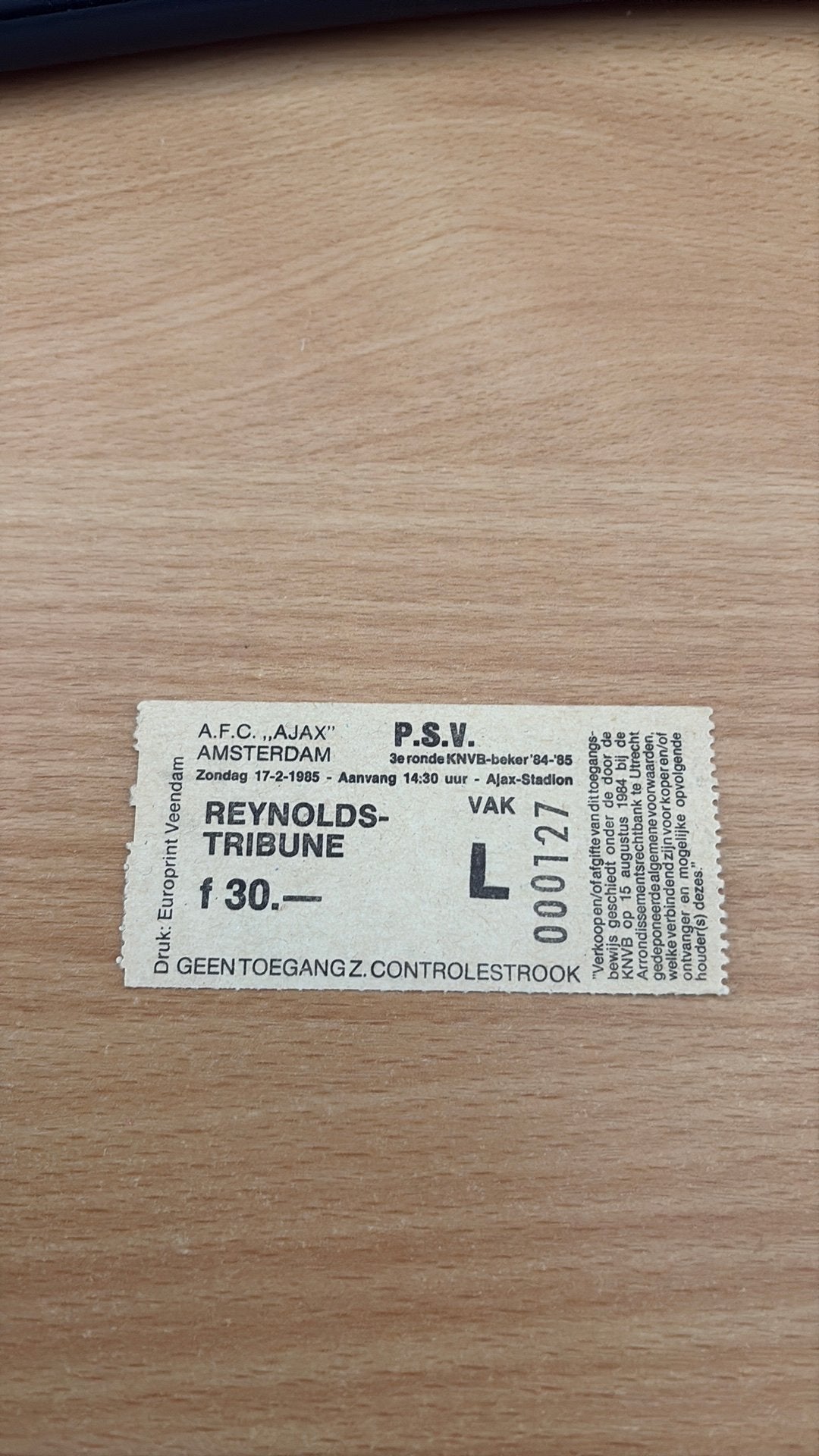 Ticket ajax Psv 1985 beker, Ophalen, Zo goed als nieuw, Ajax, Overige typen