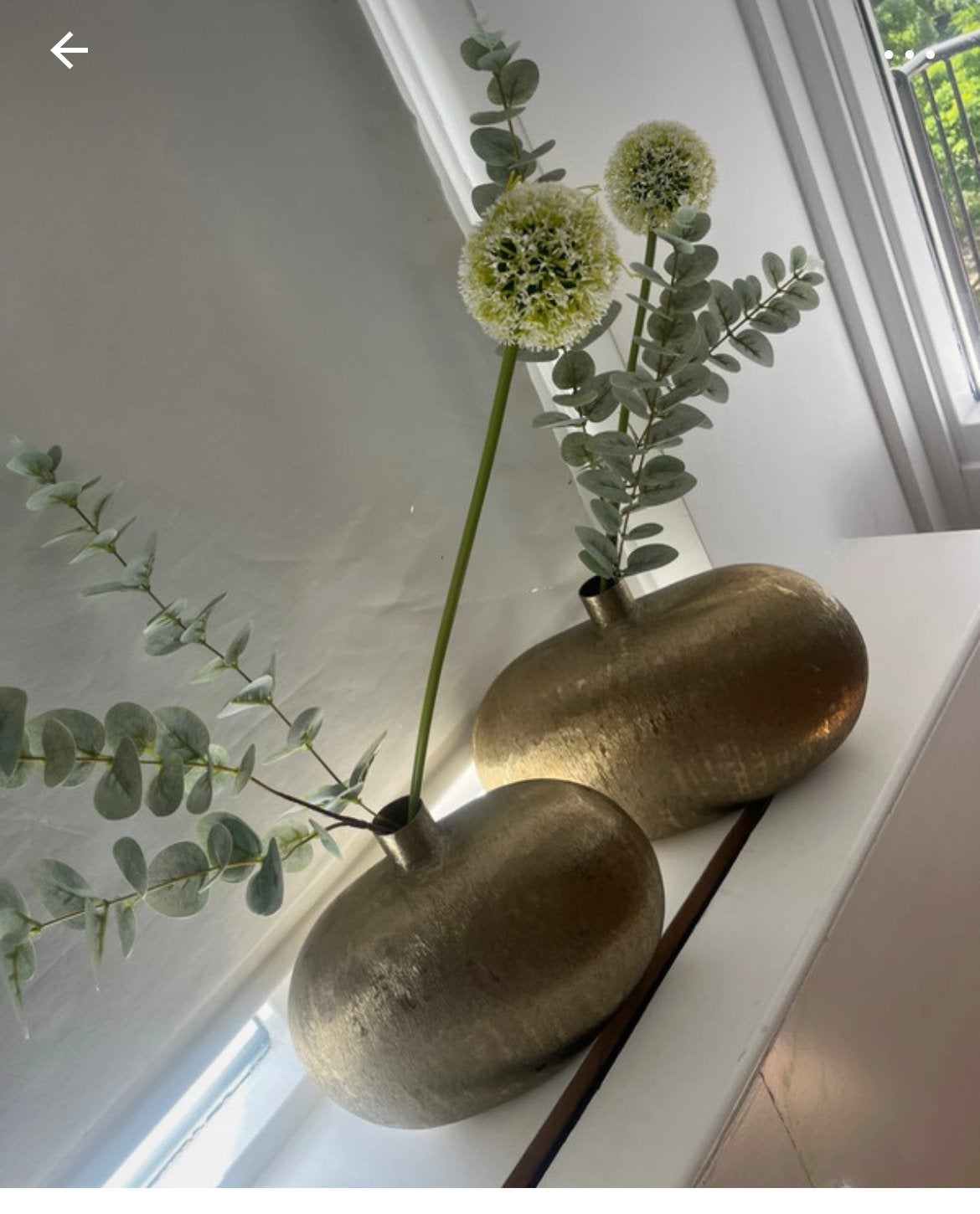 Set van 2 gouden vazen met kunstbloemen, Huis en Inrichting, Woonaccessoires | Vazen, Overige materialen, Overige kleuren, 50 tot 75 cm