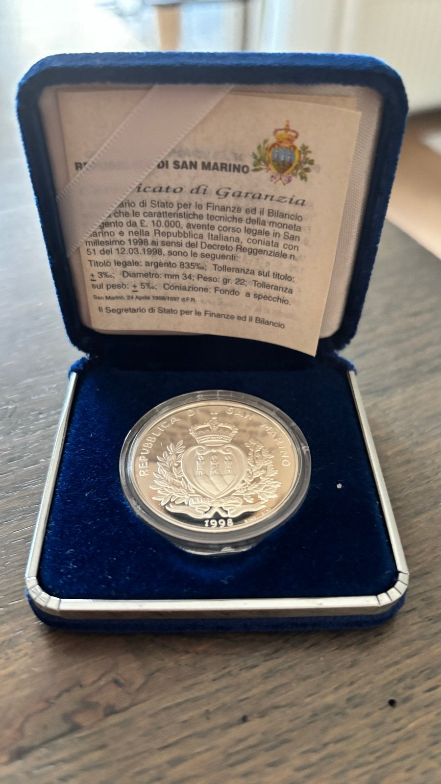 San Marino 1998 Ferrari 50 Jaar Zilveren Munt L.10000, Ophalen of Verzenden, Losse munt, Zilver